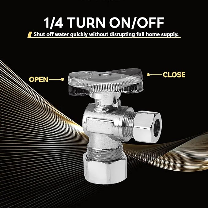 40-Pack Foskan Compression Angle Stop Valve,1/4 Turn Shut Off Valve 1/2" NOM (5/8" OD) x 3/8" OD,Chrome Plated Brass