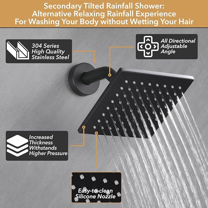 VANFOXLE Shower Faucet Set Matte Black Shower System,Shower Faucet with 2 in 1 Handheld,Ceiling Mount 16 Inch LED Shower Head+6 Inch Shower Head(Rough-in Valve Body and Trim)