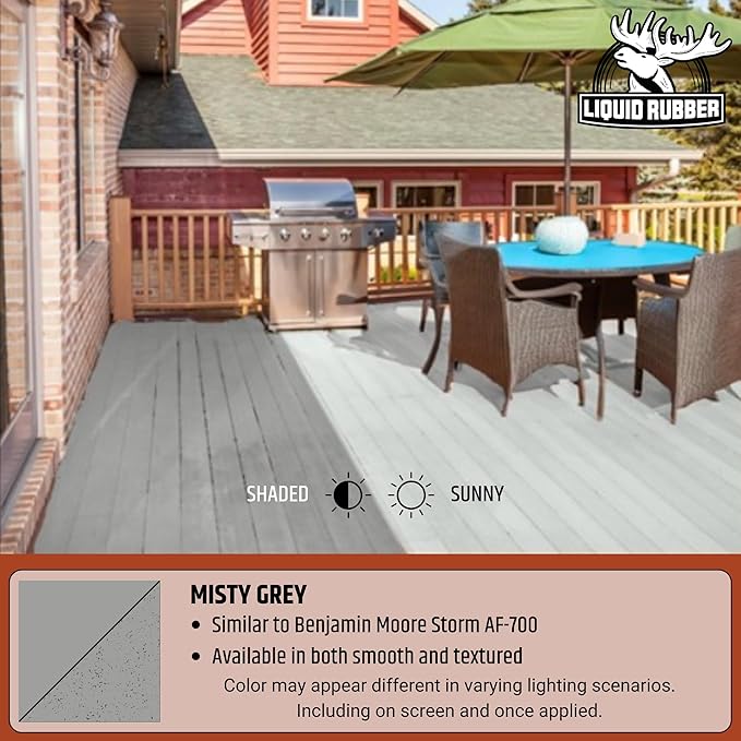 Liquid Rubber Polyurethane Deck Coating – 10X Stronger Than Traditional Deck Paint & Deck Stain – Flexible, Waterproof Sealant for Wood, Concrete & Plywood – Smooth Finish – Misty Grey – 4 Gallon