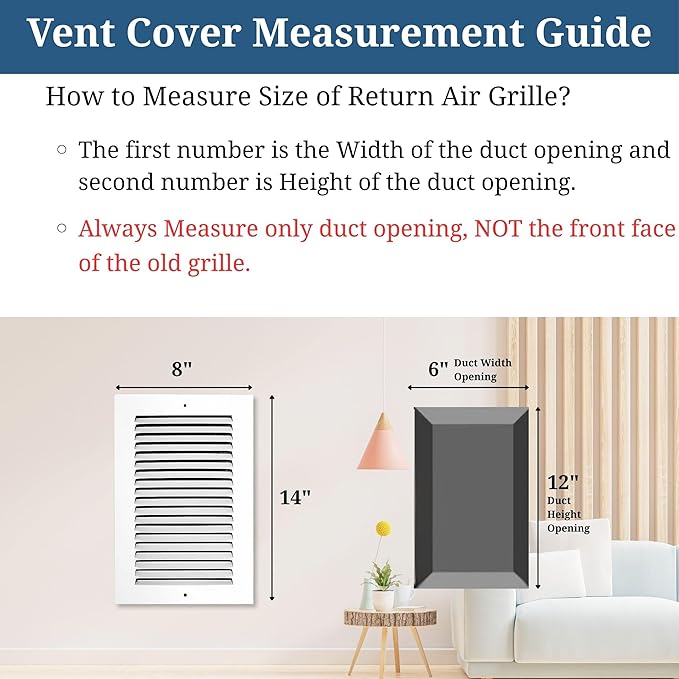 6 x 12 Inch Return Air Vent Cover, Solid Steel HVAC Grille for Wall or Ceiling, White Duct Opening, Durable Return Air Vent Cover, Airflow Ventilation Grille for Home or Office