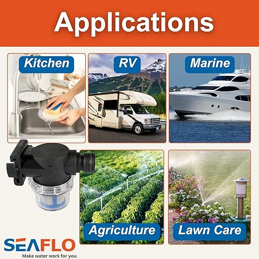 SEAFLO Inline Water Pump Filter 52S02-3/4" Male Quick Attach with 1/2" Hose Barb, 50 MeshSteel Strainer with Plastic Shell, Fits SEAFLO 56 Series Pumps, RV, Marine, Agriculture, Lawn Care (5-Pack)