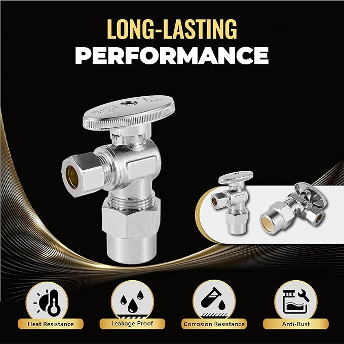 100-Pack Foskan CPVC Angle Stop Valve,1/4 Turn Shut off Valve 1/2" CPVC x 3/8" OD,Chrome Plated Brass