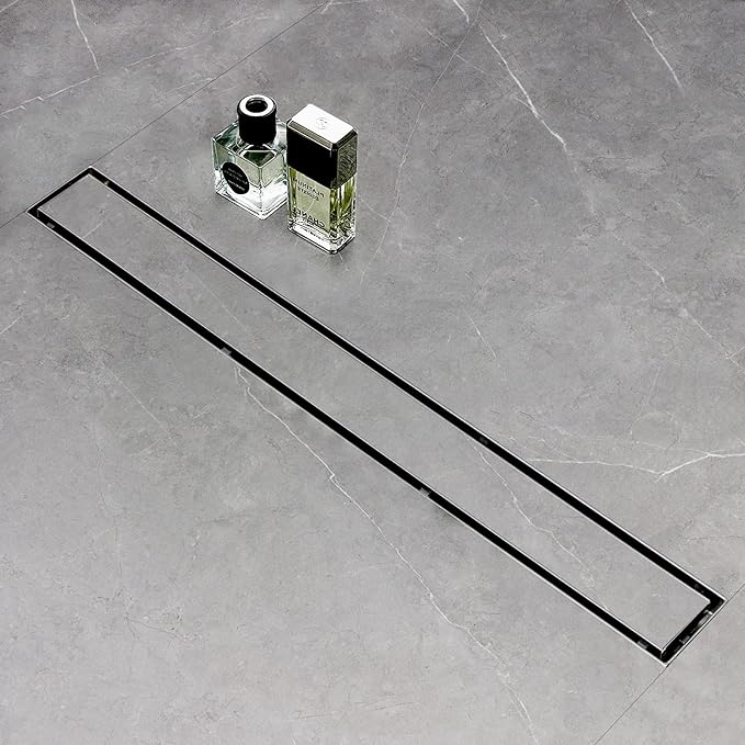 SaniteModar Linear Shower Drain, Shower Drain 40 inch with Flat and Tile Insert 2 in 1 Panel, Brushed 304 Stainless Steel Linear Drain, with Hair Strainer and Leveling feet