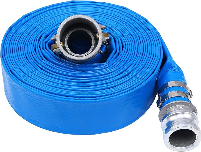 2 inch x 100ft PVC Lay Flat Discharge Hose With Aluminum Camlock C & E Fittings, Cam Lock Fitting, Heavy Duty Reinforced Pump Backwash Hose Assembly