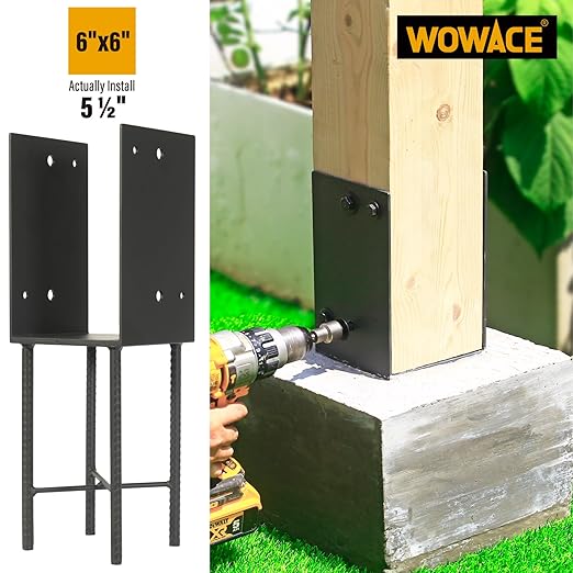6"x6"(Actual 5.5"x5.5") Stainless Steels U-Shape Post Holder, Wet Concrete Post Anchor, Heavy-Duty Post Base Bracket for Fence, Deck Railing, Wood Gazebo, Pergola (2pack-Dark Gray)