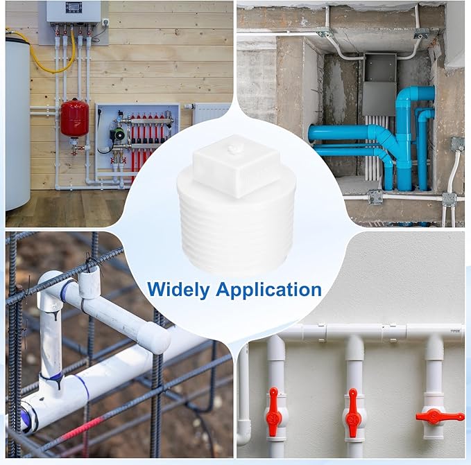 uxcell 10Pcs 3/4 Inch PT Male Thread PVC Pipe Fitting Plug, Cleanout Plugs, Water Drain End Caps Coupling Adapter with Tape for Water Heater Supply Lines, Plumbing, White