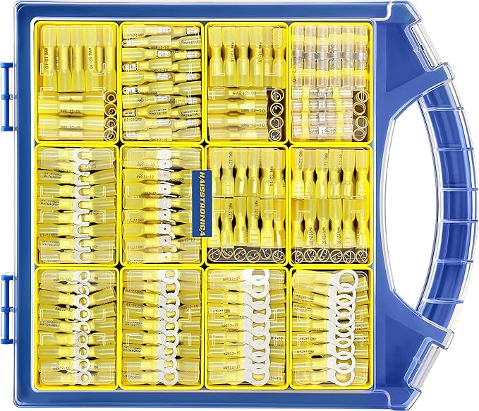 haisstronica 480PCS Yellow Heat Shrink Wire Connectors Kit,12-10 Gauge Ring Fork Spade Bullet Solder Butt Connectors (11Type)