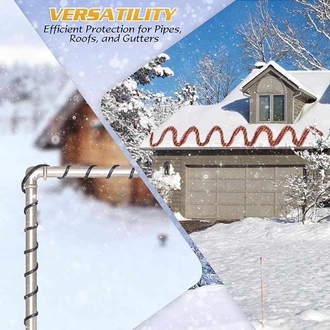 130FT Heat Tape for Water Pipes, -40°F Deicing Cable,Pipe Heat Cables for Roof,Gutter，Farm，Freeze Protetion Heating Wires, Heated Water Hose,Plumbing Fixtures,120V 5W/FT (130FT)