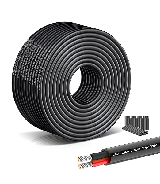 22 AWG 2-Conductor Electrical Cord -82.02FT/25M Premium Tinned Copper Cable with 300V Rating, Flexible PVC Jacket for LED Light Strips Installation, Automotive Accessories, Home Theater Wiring