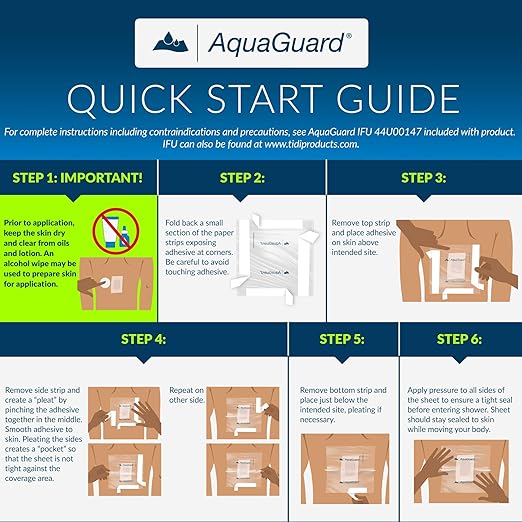 TIDI 50015-CSE AquaGuard Sheet – 9” x 9” – (Area of Coverage: 7” x 7.5”) – Shower Protection Sheet – Self-Adhesive Moisture Barrier – Wound Cover for Showering – 98 Sheets – Home Medical Supplies