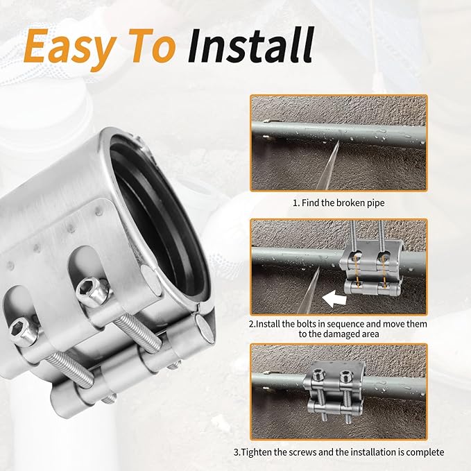 Pipe Repair Clamp Kit -1 1/4 Inch 41mm-44mm High Pressure Resistant Pipe Coupling Clamp for Plastic&Metal Pipes, Emergency Duty Leak Sealer with Stainless Steel, Quick Fix for Water/Gas/Oil Lines
