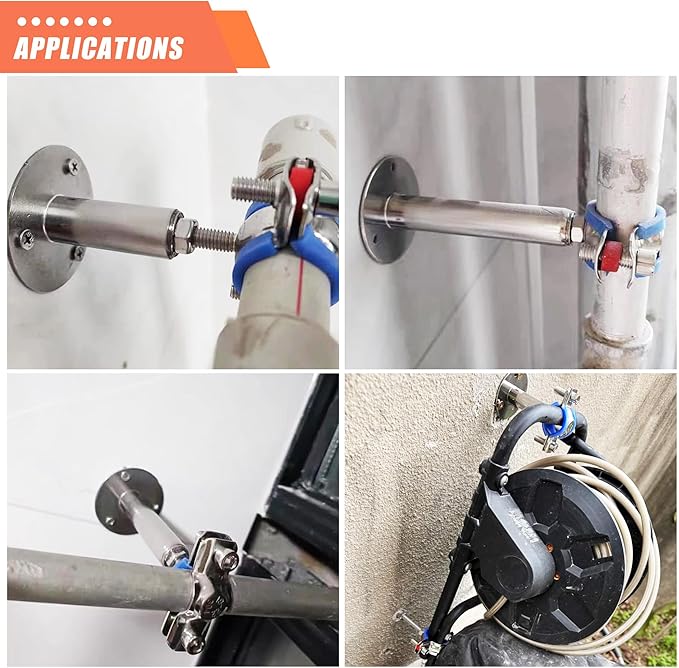 6PCS 304 Stainless Steel Wall Mount Ceiling Mount Pipe Supports,Suitable for OD Pipe 32-34mm,Adjustable Height 30-50mm,Adjustable Pipe Strap Clamp with Screws