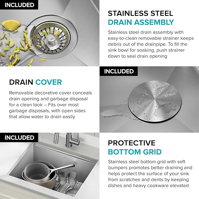 KRAUS Kore 23-Inch Undermount Workstation 16 Gauge Single Bowl Stainless Steel Kitchen Sink with Accessories, KWU111-23