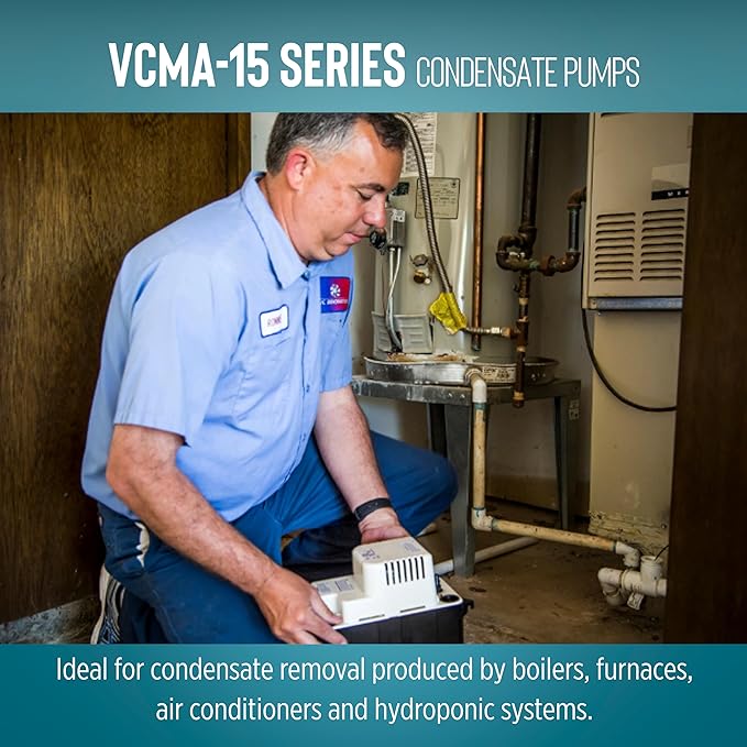 Little Giant VCMA-15ULS 115 Volt, 65 GPH, 1/50 HP Automatic Condensate Removal Pump for HVAC/Refrigeration Systems/Dehumidifiers with Overflow Detection Switch and 6-Foot Cord, White/Black, 554405