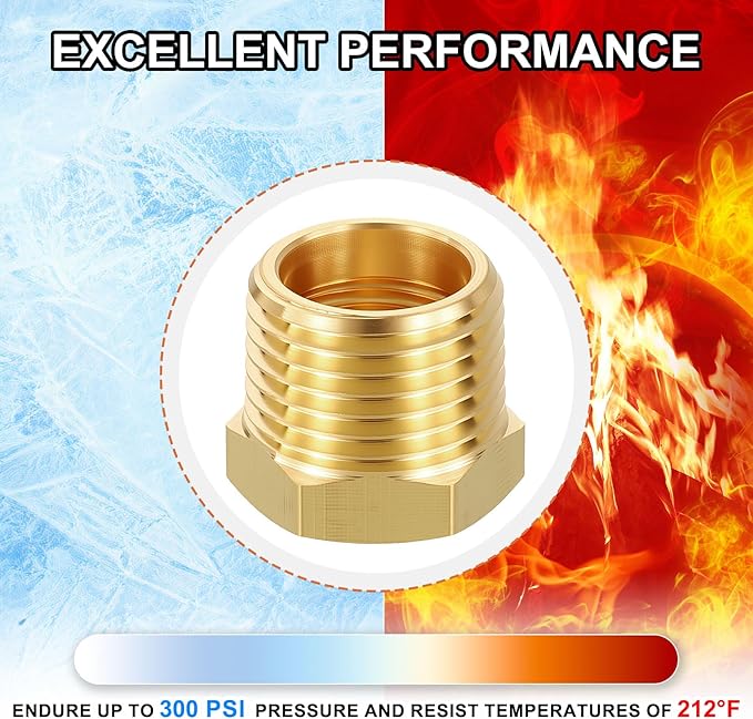 12 Pack Male to FeMale Adapters, 1/2" Male NPT x 3/8" FeMale NPT Brass Hex Bushing Reducer for Industrial, Automotive, Fluid Transfer, Home Gardening, Water Treatment