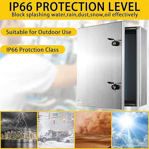 MJ-Box Steel Electrical Enclosure Box 24 x 24 x 12'' 304 Stainless Steel Electrical Enclosure IP66 Waterproof & Dustproof Outdoor/Indoor NEMA 4X Stainless Steel Enclosure