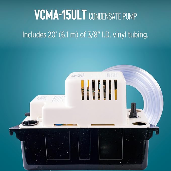 Little Giant VCMA-15ULT 115 Volt, 65 GPH, 1/50 HP Automatic Condensate Removal Pump with Tubing (no safety switch), Black/White, 554411