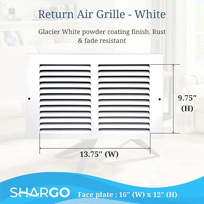 14 x 10 Inch Return Air Vent Cover, Solid Steel HVAC Grille for Wall or Ceiling, White Duct Opening, Durable Return Air Vent Cover, Airflow Ventilation Grille for Home or Office