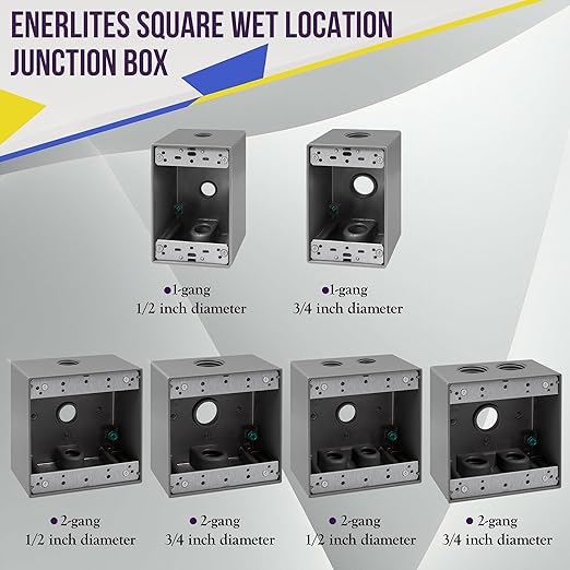 ENERLITES Weatherproof Outlet Box with Three 3/4-in Threaded Outlets, Outdoor Electrical Box, 3 Holes 0.75” Each, 1-Gang, 4.57” Height x 2.83” Length x 2.05” Depth, EN1375