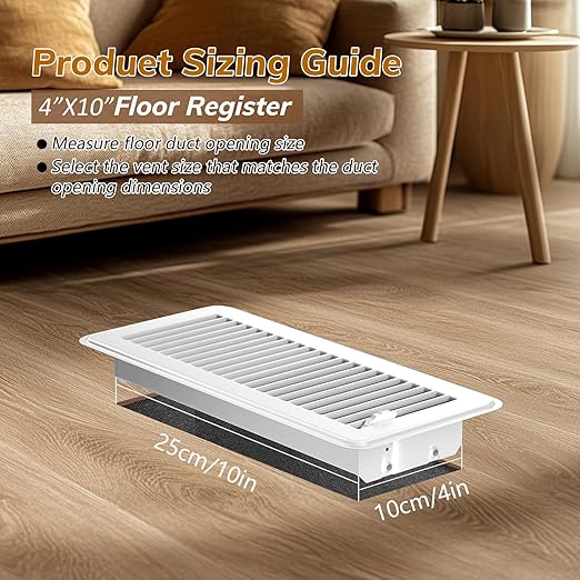 Floor Vents Floor Registers 4x10 Inch, Heavy Duty Metal Hot Air Vent Covers 4x10 Inch with Rust-Proof Finish for Home Heater Floor Vent Grilles and Vents (8, White, 4x10 Inches)