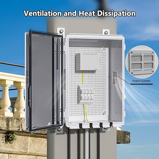 ABS Electrical Junction Box, Ventilated Design, Cable Grommets, IP65 Waterproof Enclosure, Indoor/Outdoor Use with Mounting Panel. (Clear Cover, 15.5"x11.5"x6.2")