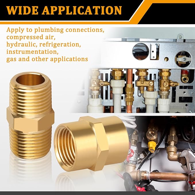 KOOTANS 12pcs Brass Pipe Fitting, NPT Hex Nipple, Coupling, 3/8" x 3/8" NPT Male Pipe, 3/8" x 3/8" NPT Female Pipe Fittings Set (6 Nipple & 6 Coupling)