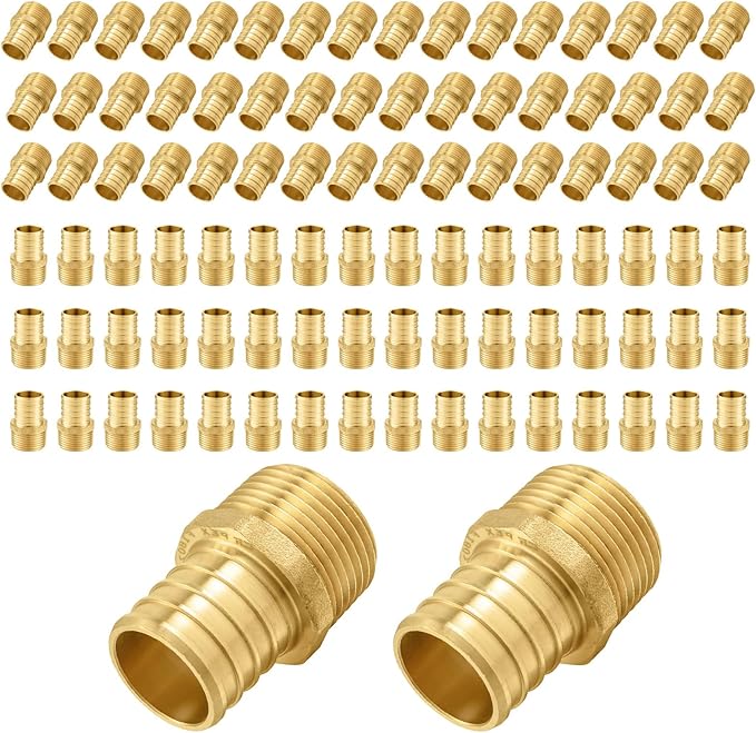 100-Pack PEX Fittings, 3/4" PEX x 1/2" Male Threaded NPT Adapter, ASTM F1807