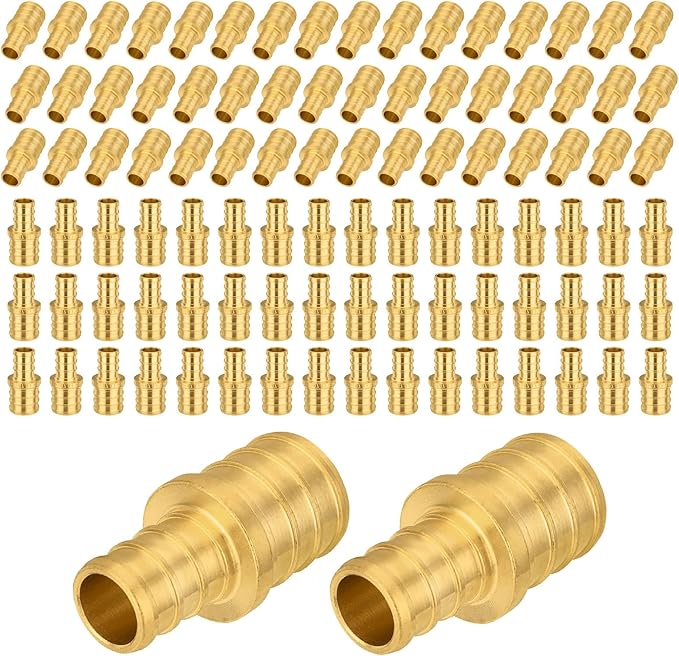 100-Pack PEX Fittings Niikappu 1"x3/4" Pex Straight Coupling, Brass Crimp Pipe Fittings for PEX Pipes, ASTM F1807