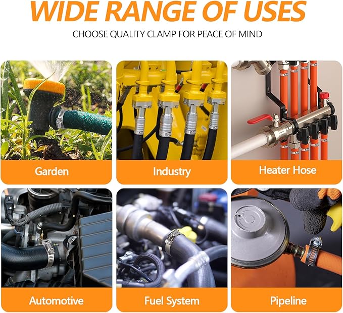 10 Pack Worm Gear Hose Clamp, Adjustable Range from 1 Inch to 2 Inch (27-51mm) Stainless Steel Fuel Line Hose Clamps, Metal Fuel Line Hose Clamps for Automotive Plumbing And Mechanical Application