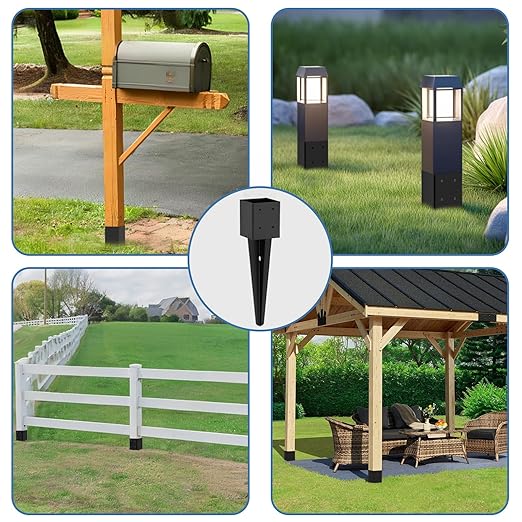4 Pack 4x4 Fence Post Anchor Ground Spike – Heavy Duty 24" Metal Post Base (Fit 3.6"x3.6") Black Powder-Coated for Mailbox, Deck, Fence, Railing