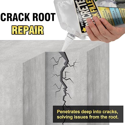 Concrete Crack Filler, 3.3 LB High Elasticity Cement Crack Filler, Gray Self Leveling Concrete Hole Repair, Flexible Flooring Cement Sealant for Driveway, Walkway, Foundation, Patio, Joint,Outdoor
