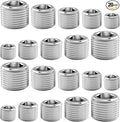 20 Pcs Stainless Steel Pipe Plug Fitting Assortment Kit, 5 Sizes 1/8" 1/4" 3/8" 1/2" 3/4" NPT Male Internal Hex Thread Socket Pipe Plug for Sealing Pipe Port