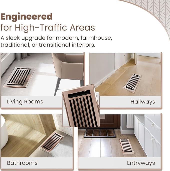 Floor Register 4x10 Vent Cover – Heavy-Duty Steel, Rustproof & Walkable Grates, Easy Drop-in Install, Adjustable Air Supply Switch - Decorative Straight Line Design, Satin Bronze