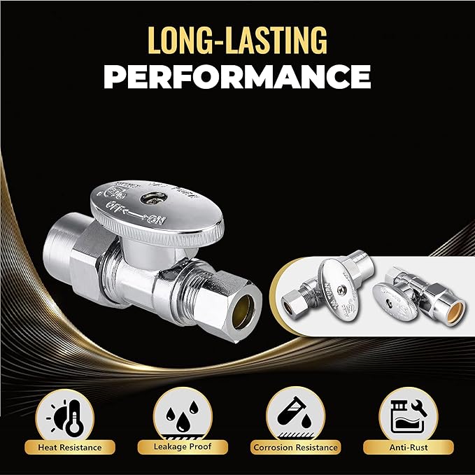 40-Pack Foskan Straight Shut off Valve,1/4 Turn Straight Stop Valve 1/2"CPVC x 3/8"OD,Chrome Plated Brass