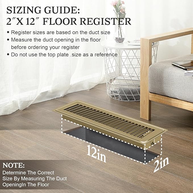 2 PCS Floor Vents Floor Registers 2x12 inch, Heavy Duty Metal Heat Air Vent Covers 2 X 12 with Rust Proof Finish for Home Office Wall Floor Registers Grilles & Vents (2, Brown, 2x12 Inches)