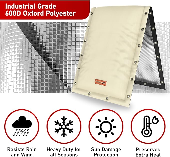 Redford Supply Co. Cold Snap (5°F) Backflow Preventer Insulation Cover, 3-Way Custom, 16"W x 20"H, Pipe Insulation, Water Sprinkler Covers for Outside, Sprinkler Backflow Cover for Winter (Beige)