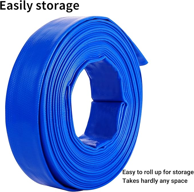 2" (Flat 3.4’’ width) x 100 FT Pool Backwash Hose Kit with Male NPT Adapter, Blue Reinforced Pool Drain Discharge Hose for Swimming Pool Filter Pump,with 2 Clamp and Thread Seal Tape