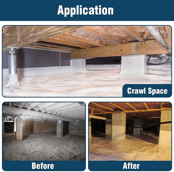 Crawl Space Vapor Barrier, 12mil 10'x35', Plastic Drop Cloth Covering for Crawlspace Encapsulation, 12 Mil Vapor Barrier, Thick Plastic Sheeting, Black and White Panda Film