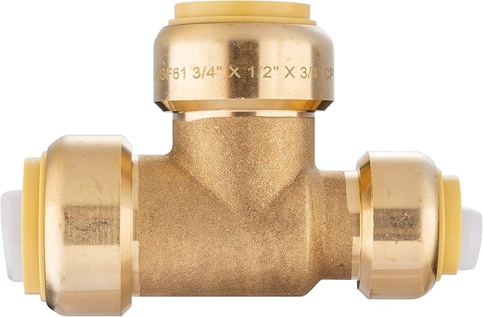 EFIELD Push-Fit Fitting 3/4" X1/2" X 3/4" Tee to Connect Pex, Copper, CPVC Pipe with Two Size Disconnect Tool Clips,(PF128)