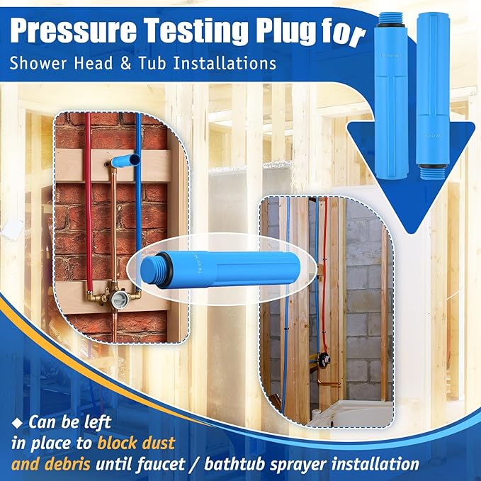 Feekoon 1/2 Inch MNPT Bathroom Shower Test Plug, Reusable Pressure Testing Plug for Shower and Tub Installations, Easy to Install (3 Pack)