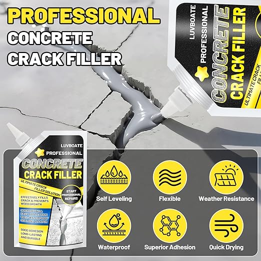 Concrete Crack Filler, 1.5LB High Elasticity Self Leveling Cement Crack Filler, Slab Concrete Waterproof Repair Sealant for Driveway, Walkway, Patio, Joint, Indoor and Outdoor - Grey (24.7oz)