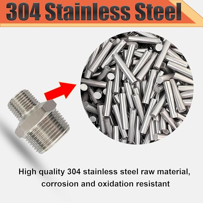 3/8” Male x 1/4" Male NPT Threaded Reducing Nipple Pipe Fitting Adapter, Heavy Duty 304 Stainless Steel Hex Nipple Reducer Straight Connector Pipe Adapter (3/8”-1/4”)