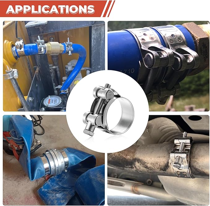 AKIHISA T-Bolt Hose Clamp,29-31mm OD Range 304 Stainless Steel Pipe Strap Clamp, Adjustable Heavy Duty Tube Clamp (4Pack, 1.14" to 1.22")