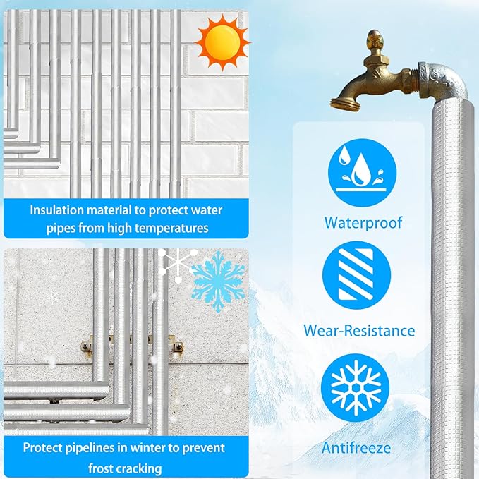 3/4 " ID Pipe Insulation Foam Tube Self Adhesive 16 " L Peel and Stick Pipe Insulation Foam Wrap Aluminum Foil Pipe Covers for Spigot, Winter Outside Pipes, Sprinkler 20 PC