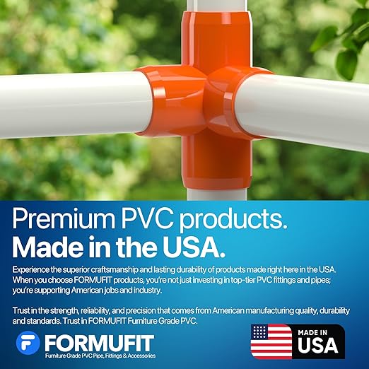 FORMUFIT 1-1/4” 4-Way Tee Furniture Grade PVC Fitting in Orange, Made in USA, UV-Resistant, Impact-Proof, 1.660” Actual Socket Diameter (Pack of 4) - F1144WT-OR-4