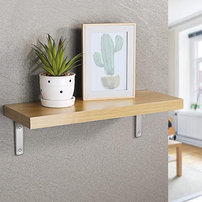 SAYAYO Heavy Duty Floating Shelf Bracket 4 Inch x 4 Inch, Stainless Steel Wall Shelf Brackets & Supports Brushed Nickel L Bracket, Angle Brackets Corner Brace for Wood, 4Pcs