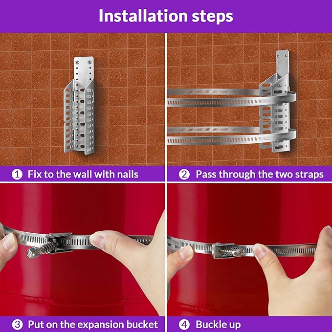 2 Set Universal Water Heater Expansion Tank Wall Mounting Bracket, 5 Gallon or 13 Inch Diameter Pole Holder, Earthquake Straps for Nitrogen or Propane Tank