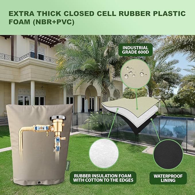 The Original Winter Pipe Insulation Cover (0˚F) - Extra-Thick EVA+NBR (UV-Coated) Insulated Backflow Preventer Freeze Protection, Pump Cover, Sprinkler/Well/Valve Head Cover - (19" W X 32" H)