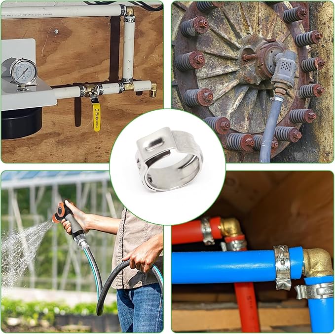 Stainless Steel 304 Pex Crimp Ring Clamp, Hose Pex Fitting Clamps (3/8 Inch, 50pcs)