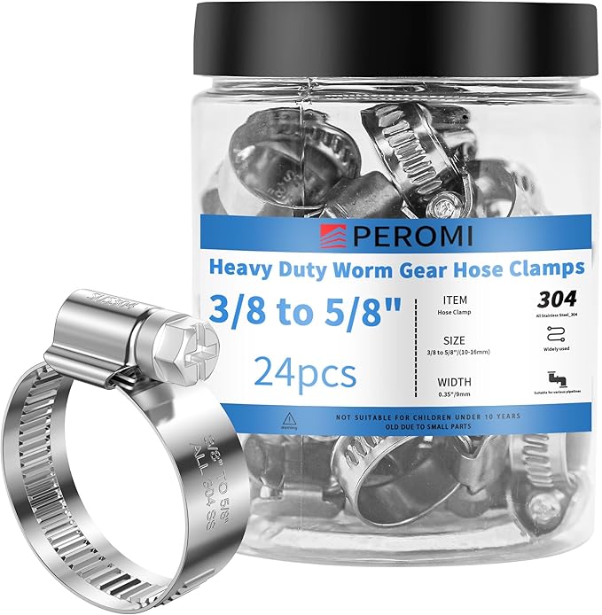12PCS Heavy Duty Hose Clamps Stainless Steel 304, 3/8" Hose Clamp to 5/8" Hose Clamp (10-16mm) Adjustable Worm Gear Drive Small Hose Clamps, Reusable Pipe Clamp for Plumbing, Garden, Shipping